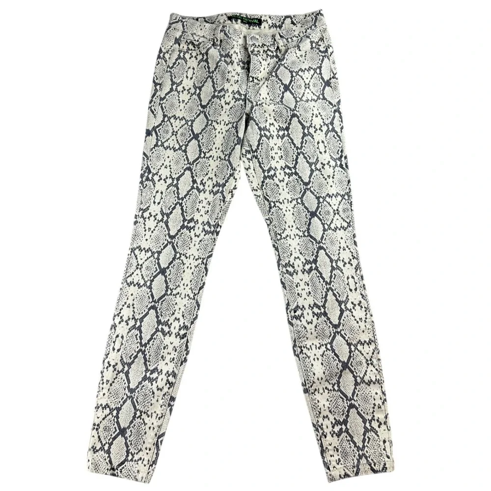 Blue Revival Snake Skin Print Jeans 25 Beige Black Skinny Fit Crop Stretch‎ Crop